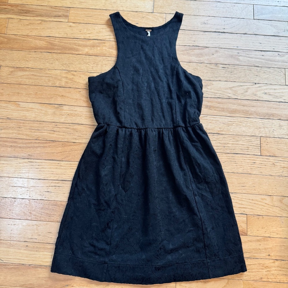 Free People Black Textured Floral Jacquard Sleeveless Mini Dress Small